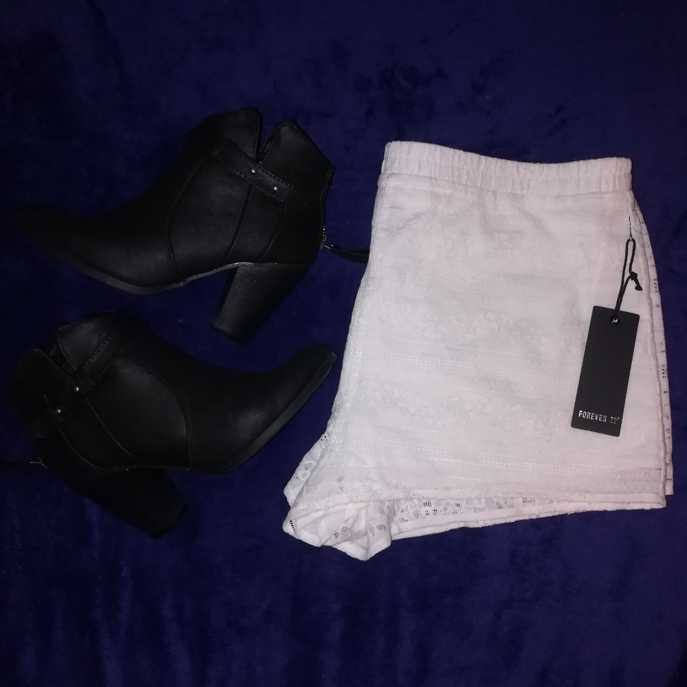 White Woven Lace Shorts